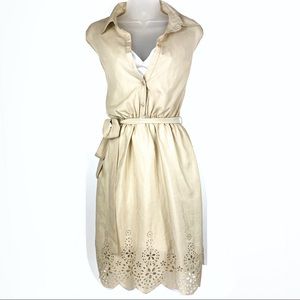 Floral hem tan cut out flared dress large